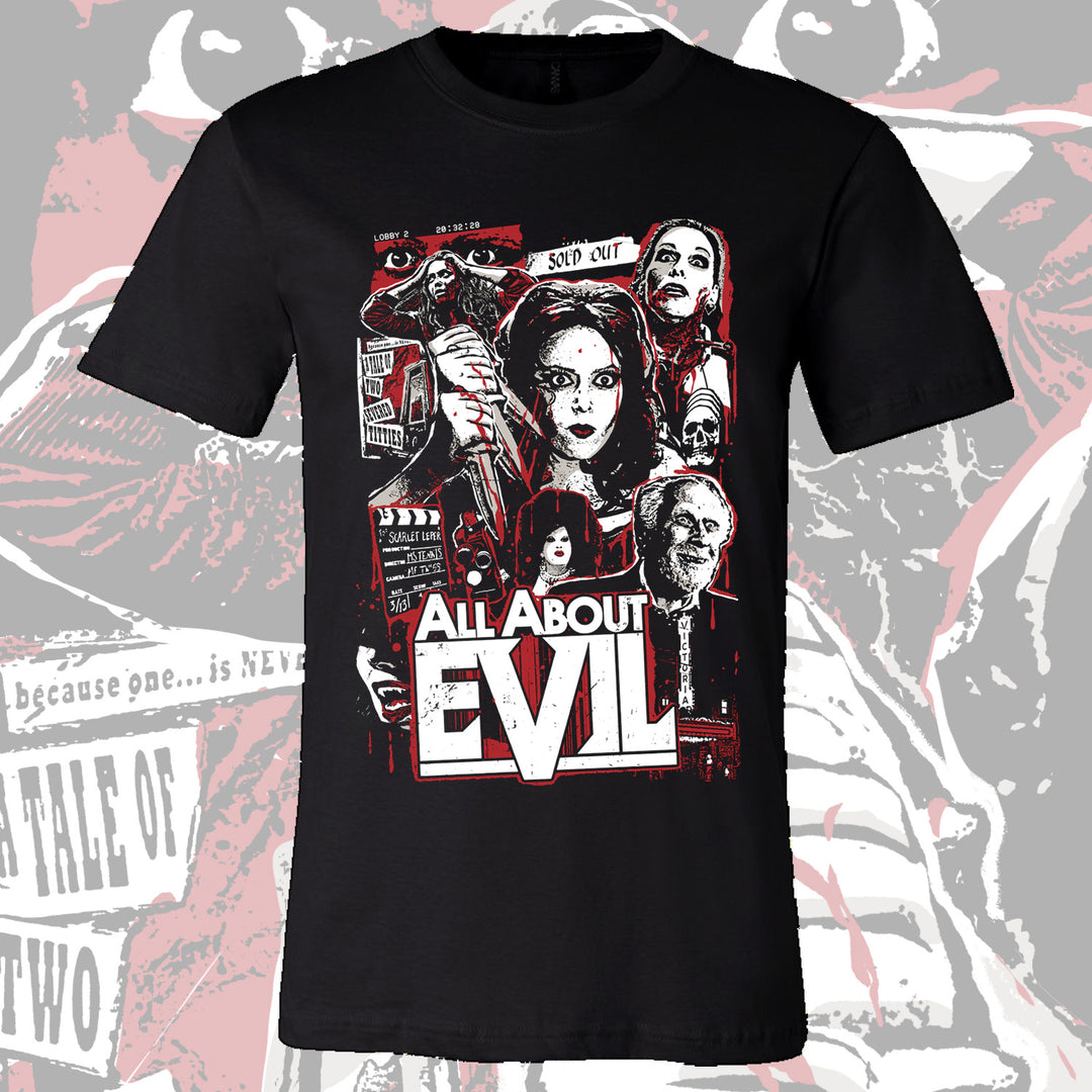 ALL ABOUT EVIL exclusive shirt featuring the art of Sister Hyde